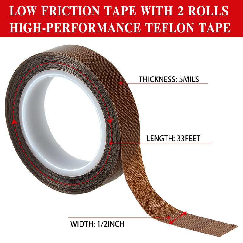 Low Friction Drawer Slide Tape - 2 Rolls 1/2" x33FT, Squeak Resistant & Abrasion Resistance Surface Protection Tape for Furniture, Tools,Wood,Drawer,Cabinet,Curtain(Brown) Brown