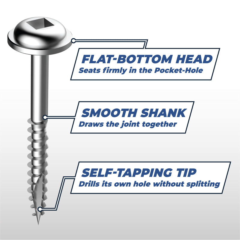 Kreg SML-F125S5-100 Stainless Steel Pocket Screws, 1-1/4 Inch #7 Fine Thread, Maxi-Loc Head (100 Count)