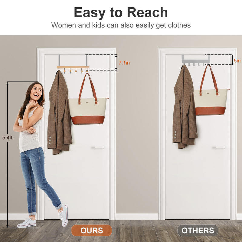 [Australia - AusPower] - TOPIA HANGER Over The Door Hooks for Hanging, Towel Hooks Towel Racks for Bathroom, Coat Hooks Coat Rack Over The Door Organizer Hanging, Wooden Door Hangers for Coat Towel Hat Purse CT71N Natural 1 Pack 