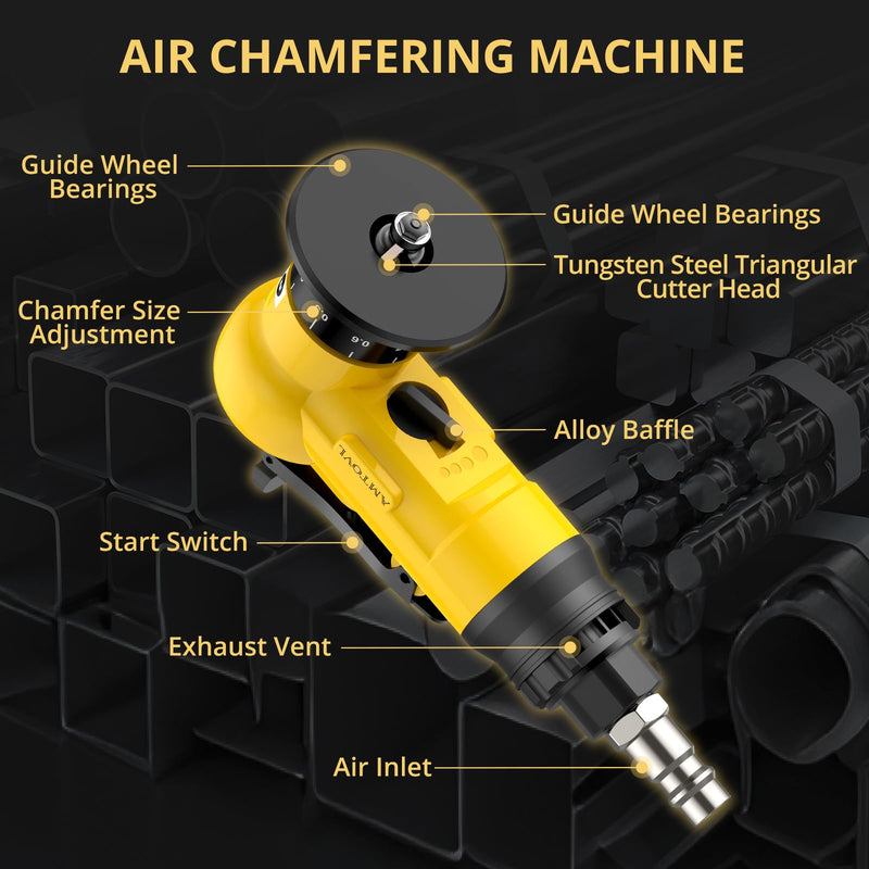 [Australia - AusPower] - AMTOVL Air Chamfer Tool - Mini Pneumatic Chamfering Machine, 30000 RPM Pneumatic Chamfering Tool, 45 Degree Air Beveling Machine with 1/4 Inch Air Inlet for Metal, Wood, Acrylic Deburring Yellow 