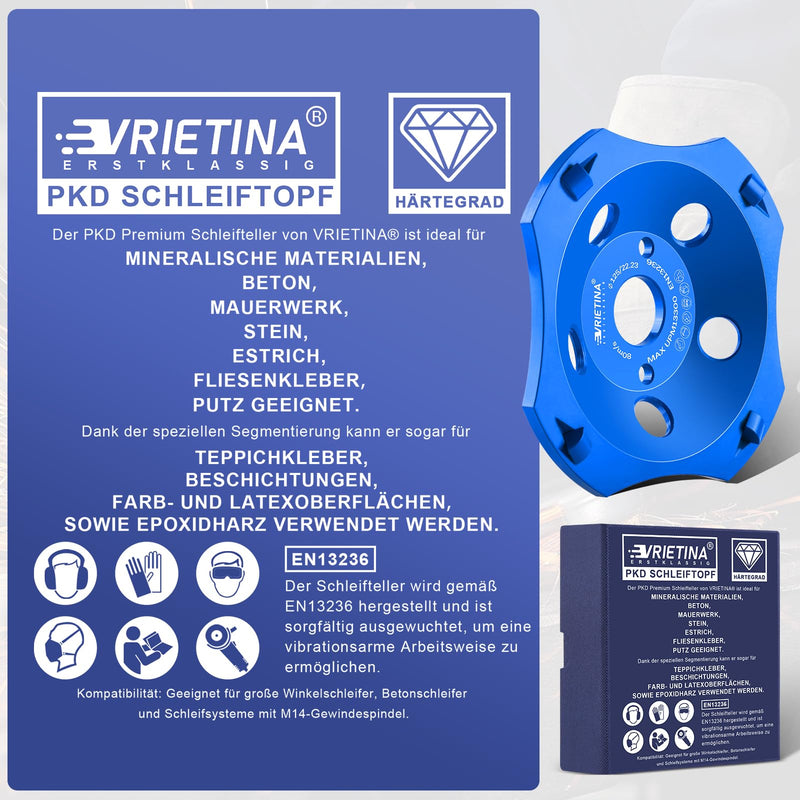 [Australia - AusPower] - PKD PCD Diamond Cup Wheel 125 x 22.23 mm, 4 Segments, Grinding Disc for Angle Grinder, Concrete Grinder, Masonry, for Coating, Tile Adhesive, Screed on Concrete, Granite, Natural Stone 