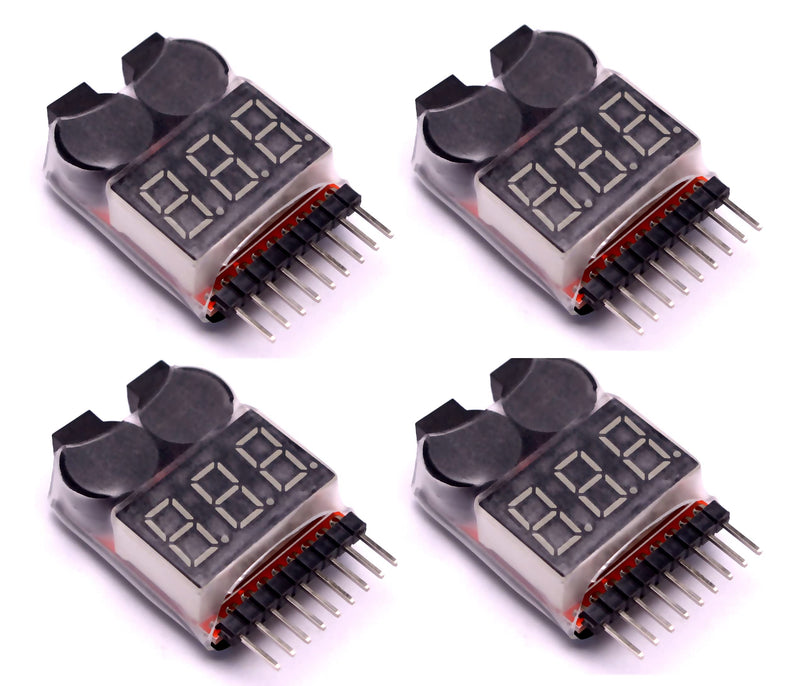 [Australia - AusPower] - Readytosky Lipo Battery Checker RC Battery Low Voltage Buzzer Alarm Voltage Tester Monitor for 1-8S Lipo Life LiMn Li-ion Battery(4PCS) 