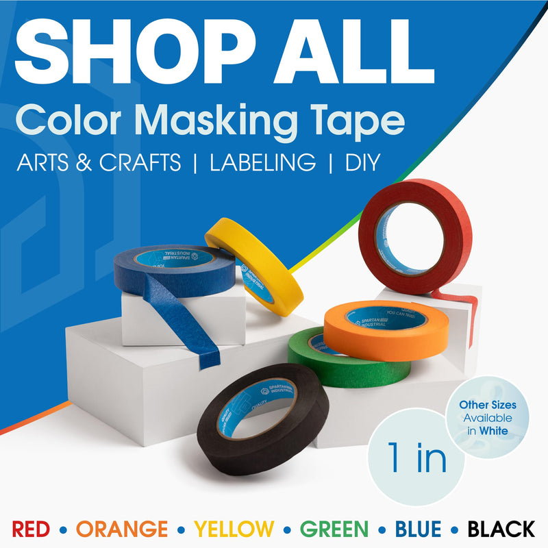 Spartan Industrial - 1" X 60 yd Black Masking Tape - 3 Color Tape Rolls for Arts and Crafts, Painting, and More - No Residue, 5.5 Mil