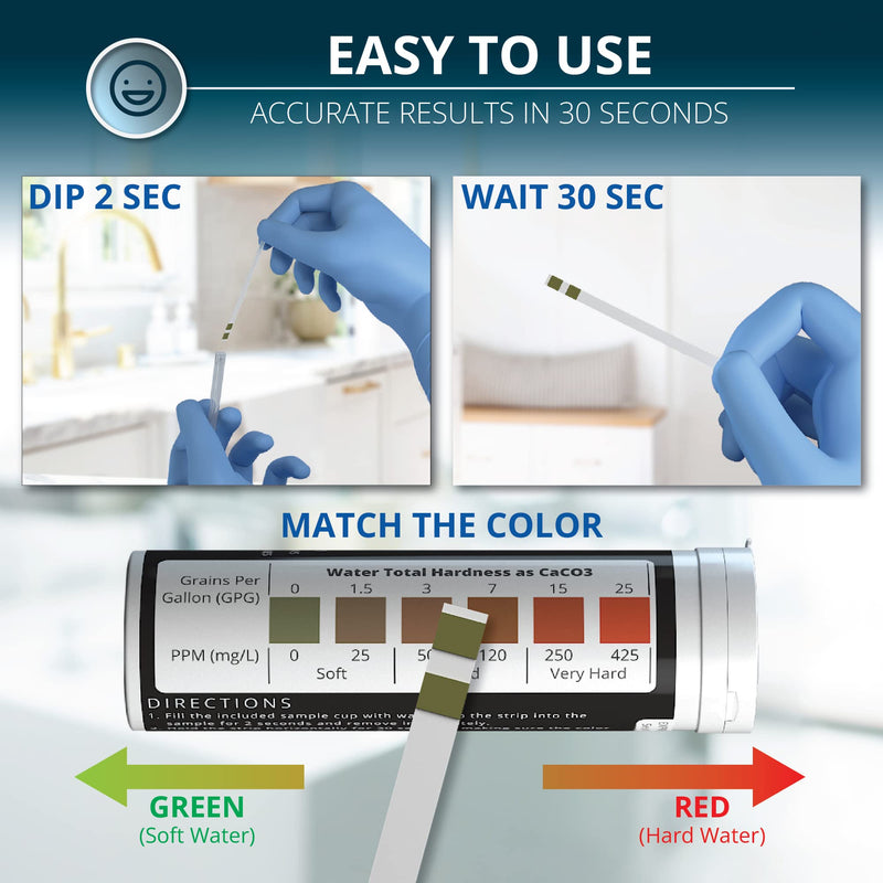 [Australia - AusPower] - Water Hardness Test Kit - 200 Hard Water Testing Strips with DoubleCheck, Sample Cup and Individually Wrapped 