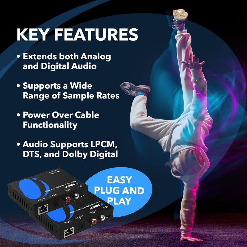 [Australia - AusPower] - OREI Audio Over Cat5e/6 Extender Upto 900 Feet - Extend Digital Optical Coxial Toslink Signal Over LAN Ethernet Power Over Cable for Long Distance Extension Dolby Digital, DTS 4.1, DTS-HD, PCM 