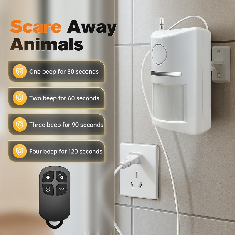 Wireless Motion Sensor Alarm & Doorbell Chime - AC Plug-in Security Alert with Remote - 90dB Infrared Detector for Business, Office & Garage (1 Motion Alarm + 1 Remote) 1 Motion Alarm + 1 Remote