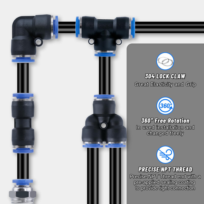 [Australia - AusPower] - Air Line Tubing Kit, 1/4" OD DOT Air Line 50 FT(15 m) SAE j844 PA Nylon Air Hose Tubing and Push to Connect Fittings for Air Brake System Or Fluid Transfer, 15 Pcs Compressed Accessories Kit 1/4"-50FT hose 