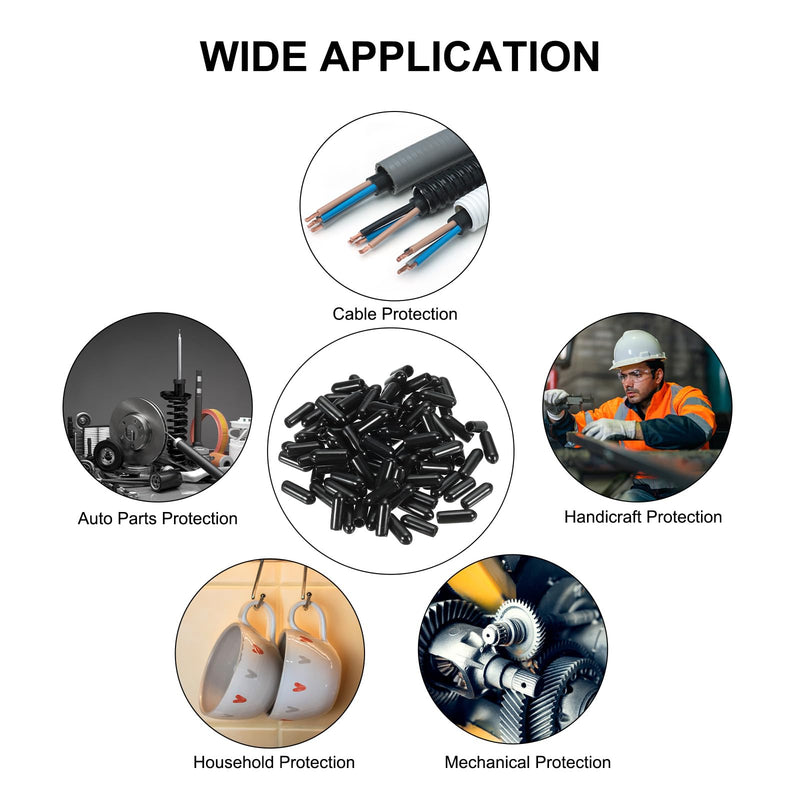 [Australia - AusPower] - PATIKIL 3.5MM Vinyl Rubber End Caps, 120 Pack Flexible Bolt Screw Covers Caps Round Thread Protector Caps for Metal Tubing Rod Bolts, Black 