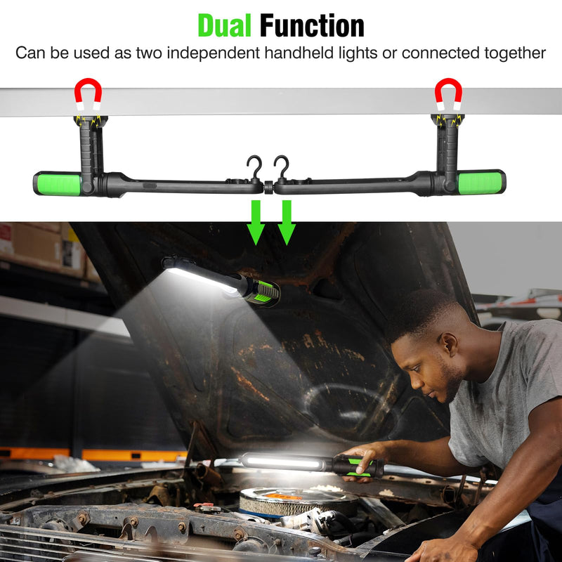SYLSTAR Work Light for Mechanic, 2400LM LED, 4400mAh Rechargeable, Magnetic, Underhood Work Light with Hooks for Car Repairing/Inspection/Garage/Workshop/Emergency Green