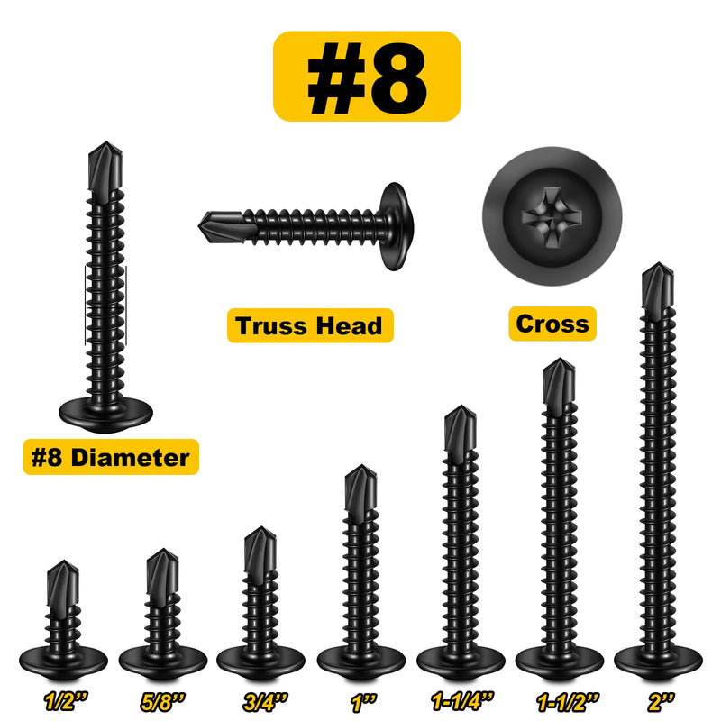 [Australia - AusPower] - (200Pcs) #8×1" Black Self Tapping Screws for Metal, Sheet Metal Screws 410 Black Oxide Stainless Steel Truss Head Self Drilling Screws High-Strength #8x1" (200 pcs) 