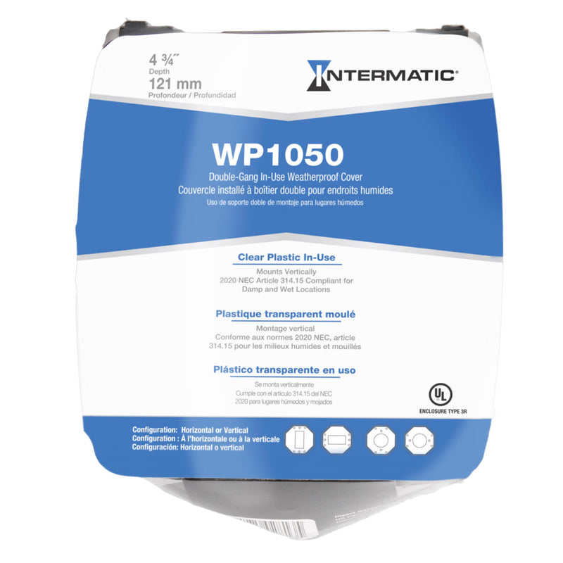 Intermatic WP1050 4-3/4" Deep Weatherproof Outlet Cover – Clear, GFCI & Round, Vertical Mount, UL Certified - Accommodates Single Device Configuration On Larger Double Gang 4"x4" Boxes 4-3/4" Depth