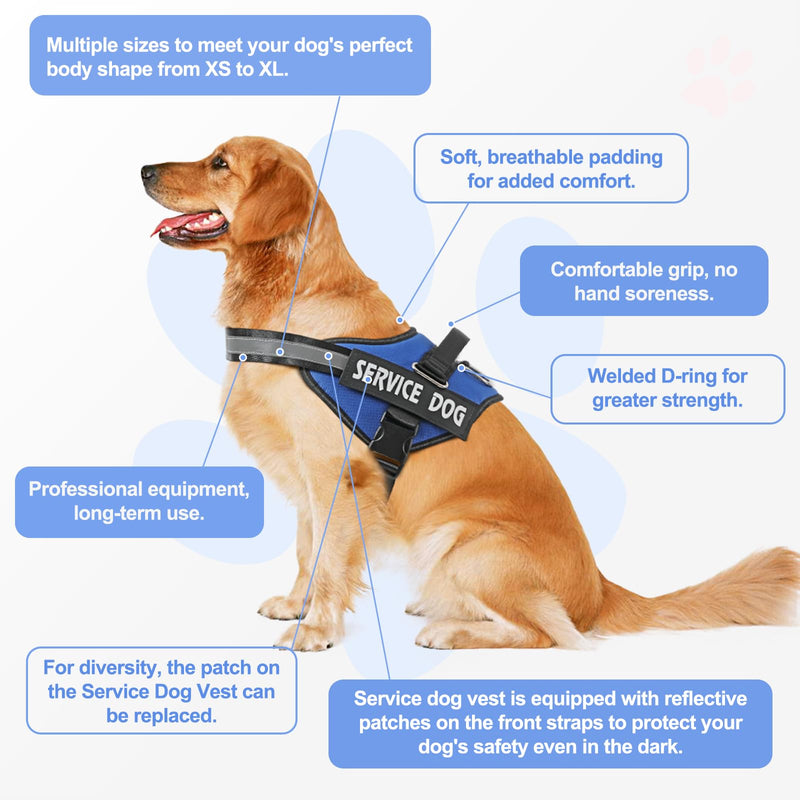 VOOPET Service Dog Vest Harness+ ID Tag and Leash Set+6 Patches,No Pull&Adjustable Reflective Dog Harness for Training,Suitable for Small Medium and Large Dogs. X-Large (Pack of 1) Blue
