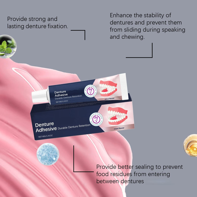 Pack of 2 40G Denture Adhesive, Extra Strong, Adhesive Gel for Dentures, Dentures Adhesive Gel with Safe and Gentle Adhesive Effect, Adhesive Gel Dentures for Firm Bite