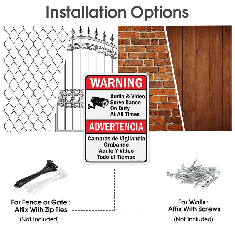 GicnKeuz Audio & Video Surveillance on Duty at All Times signs,10 x 7 Inches Safety Warning Sign .040 Reflective Aluminum,Waterproof and Fade Resistant,4 Pre-drilled holes,Easy to Install, Indoors and Outdoors Use(4-pack) 10 x 7 Inches - 4 packs