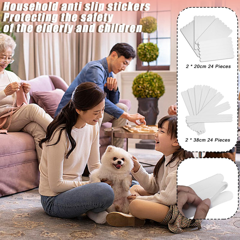 Bathtub Non Slip Stickers Self Adhesive Waterproof Strong Grip Anti Slip Strips for Bath Tub Shower Stairs Ladders Boats Floor Kitchen2x38cm24 Pcs (2 * 38cm 24 Pieces) 2*38cm 24 pieces