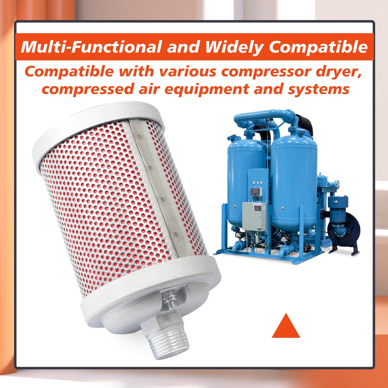 [Australia - AusPower] - M05 Air Compressor Muffler 1/2 inch NPT Male Single Chamber 145 PSI Compatible with Compressed Equipment and Systems and Dryer Replacing Parts 