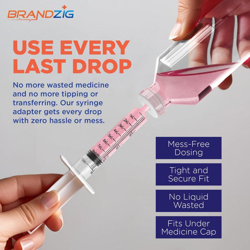 [Australia - AusPower] - Medicine Bottle Syringe Adapter For Oral Dispensers | Size Large, 50 Pack | Press In Bottle Adapter for Liquid Medication | Only Fits Brandzig 1ml, 3ml, 5ml & 10ml Syringes 