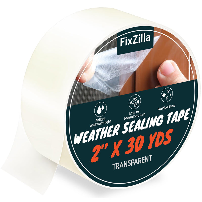FixZilla Window Sealing Tape for Winter 2 Inch x 90 Feet Clear Window Insulation Tape Seal for Clear Plastic Film Insulation, AC Conditioner Unit Gap Seal- Residue-Free, Heavy-Duty, and Wood-Safe