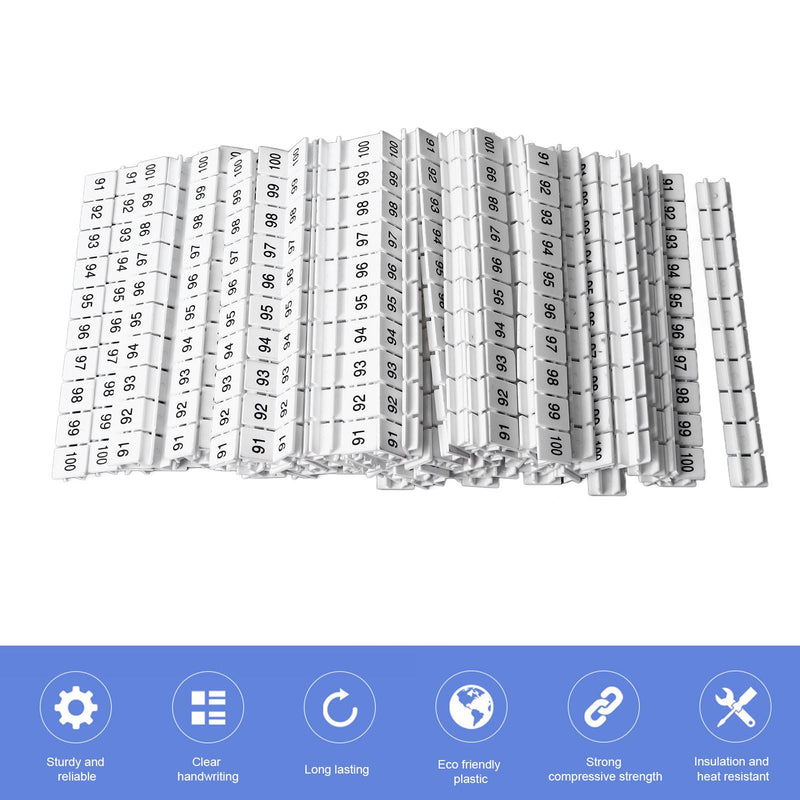 100Pcs Terminal Block Marking Labels UK10N Terminal Blocks Numbered Strips (91-100) Easy Cutting Clear Wiring Identification Cable Management