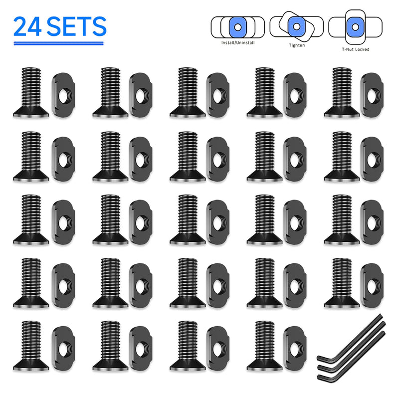 [Australia - AusPower] - 24 PCS Mlok Screws and Nuts Replacement Sets, M-Lok Rail Mount Screws & T-Nuts Accessories with Allen Wrench 