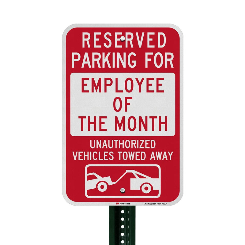 SmartSign-K-5090-EG "Reserved Parking For Employee Of The Month" Sign | 12" x 18" 3M Engineer Grade Reflective Aluminum , Red on White