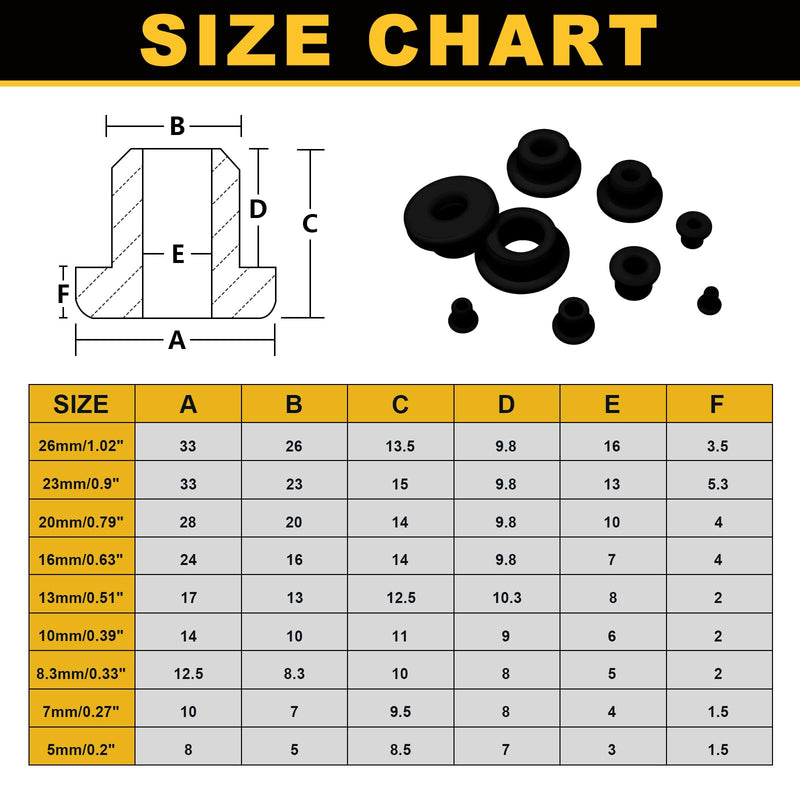 150PCS Silicone Rubber Grommets Kit, 9 Size Black Round Hole Rubber Wire Grommets for Wiring Automotive Rubber Cable Bushing Firewall Hole Plug, Drain Holes in Hydroponic and Irrigation Systems