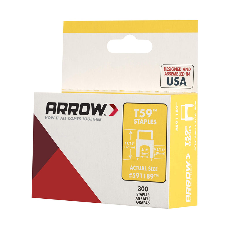 [Australia - AusPower] - Arrow 591189 T59 Insulated Staples, 5/16-Inch Leg length, 5/16-Inch Crown Width, Clear, 300-Pack, Made in the USA 