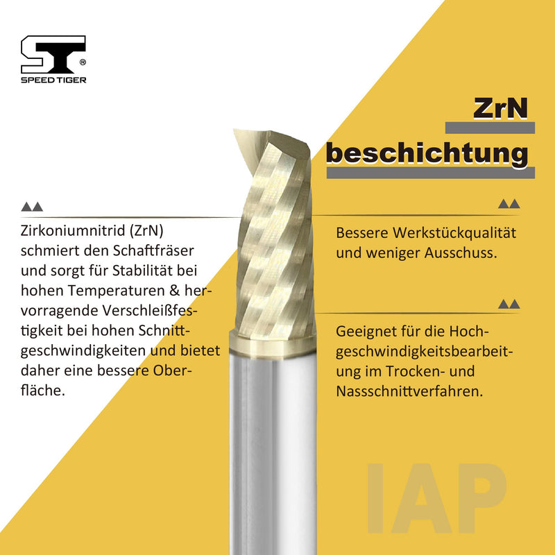 [Australia - AusPower] - SPEED TIGER Solid Carbide CNC Spiral O Single Flute End Mill - IAP1/4"Diameter 1/4"Shank 2"OVL(1 Piece, 1/4") - for Aluminum, Wood, Plastic, Brass, Copper Cutting – Mill Bits Sets for Professionals 1/4 in 