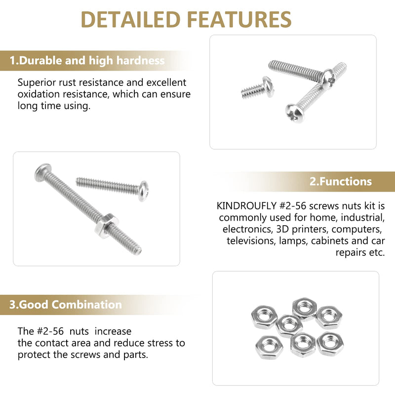[Australia - AusPower] - 242 Pieces #2-56x 5/32", 3/16", 1/4", 5/16", 3/8", 1/2", 5/8", 3/4", 1", Phillips Pan Head Machine Screws Nuts Assortment Kit, 304 Stainless Steel, Fully Machine Thread #2-56 