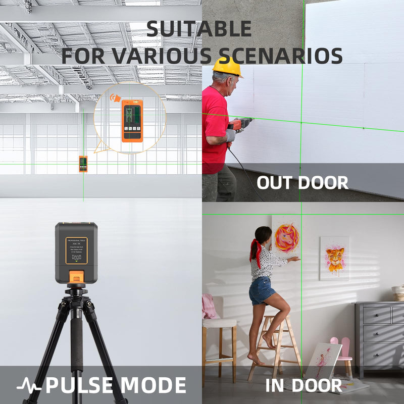 [Australia - AusPower] - Self-Leveling Cross Line Laser Level 100ft/30 meters Range,10-level Brightness adjustable,green beam Carrying Pouch Included,Level for Picture Hanging, DIY, Construction and Indoor Projects 