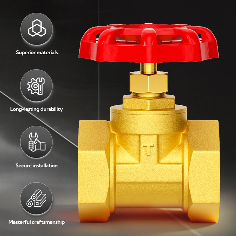[Australia - AusPower] - 1" Female Thread Brass Industrial Globe Valves, DN25 Heavy Duty Globe Valves Wheel Red Handle with Teflon Tape for Water Oil Air 1" (DN25) 