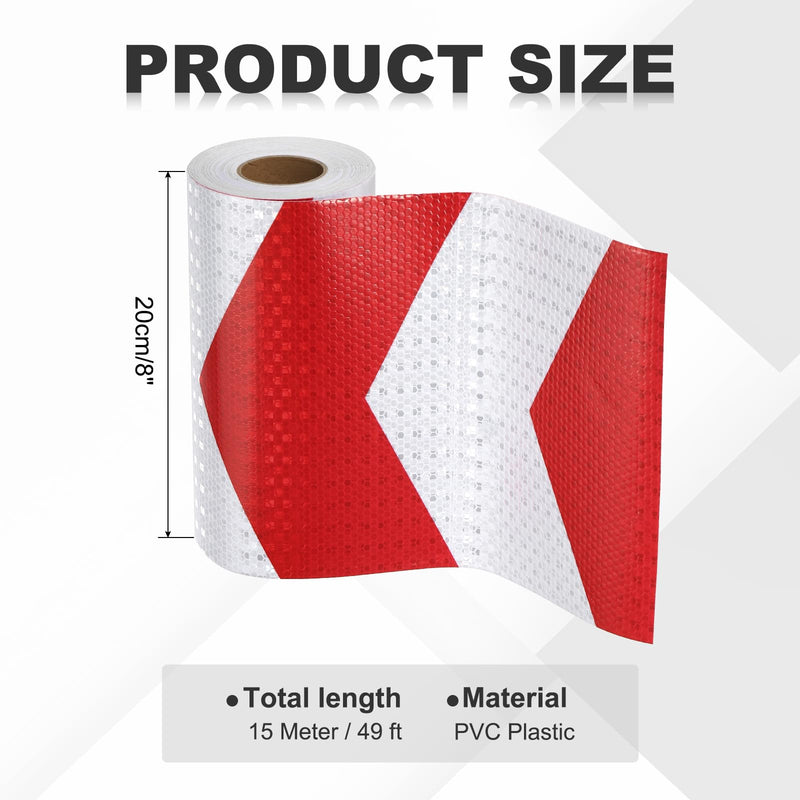 MECCANIXITY Reflective Tape, 8 Inch x 49 ft Trailer Reflector Tape Waterproof Warning Safety Sticker Night Reflector Arrow Tape for Bikes Cars Trucks, Red-White 8 Inch x 49 Feet