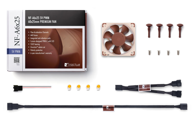 Noctua NF-A6x25 5V PWM, Premium Quiet Fan, 4-Pin, 5V Version (60mm, Brown) (Pack of 2) 60x60x25mm (Pack of 2)