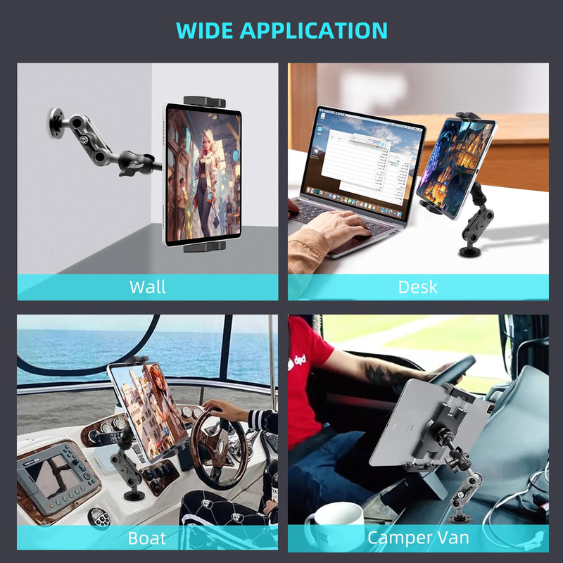 [Australia - AusPower] - Aluminum Heavy Duty Drill Base Tablet Holder Car Mount Dashboard, 360° Adjustable 2-Stage Stand for 4.7-12.9" iPad Pro/Air/Mini/Samsung Galaxy Tab, for Car Truck Wall Desk Commercial Vehicle 