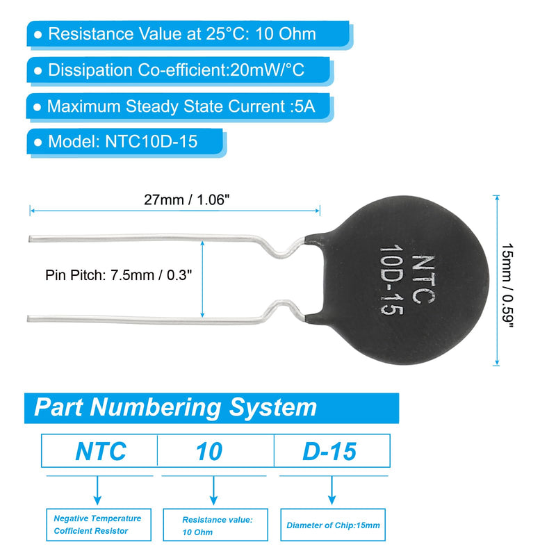 [Australia - AusPower] - PATIKIL NTC Thermistors Resistors 10 Pieces 10 Ohm NTC10D-15 Highly Sensitive Current Limiter Temperature Sensor for Measuring Temperature Black 