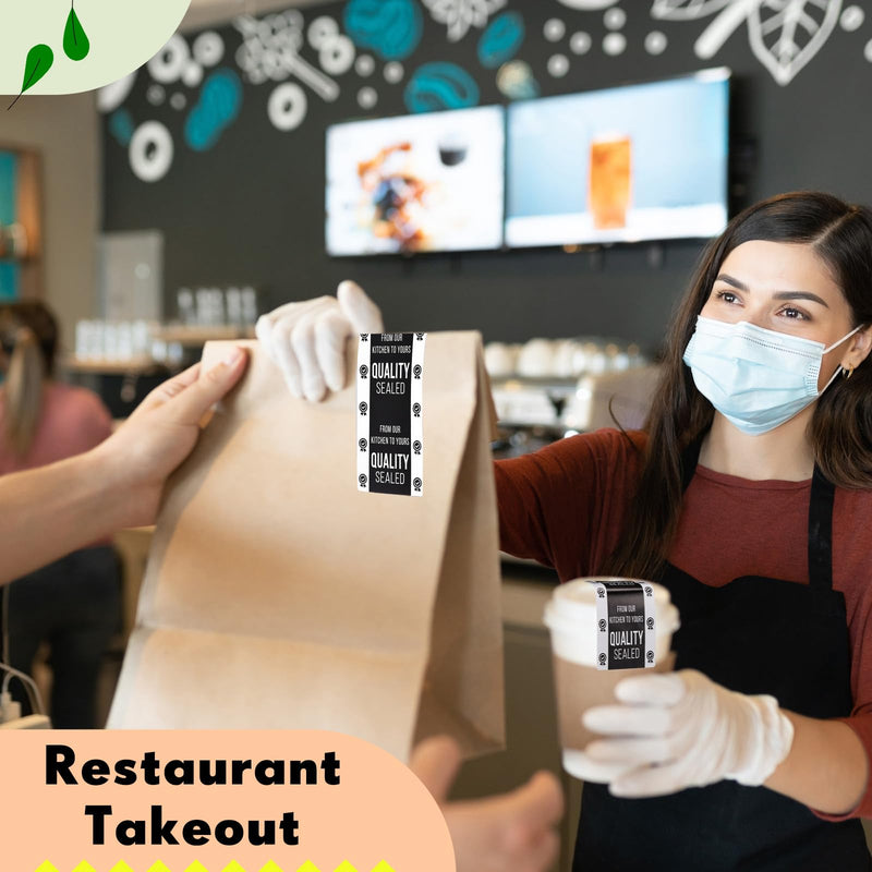 500 Pieces Tamper Evident Stickers 2 x 4 Inch Seal Proof Tape Safe Labels Sealed Tamper Proof Stickers for Drink Food Container Freshness Pizza Boxes Secure Food Delivery Black, White 500