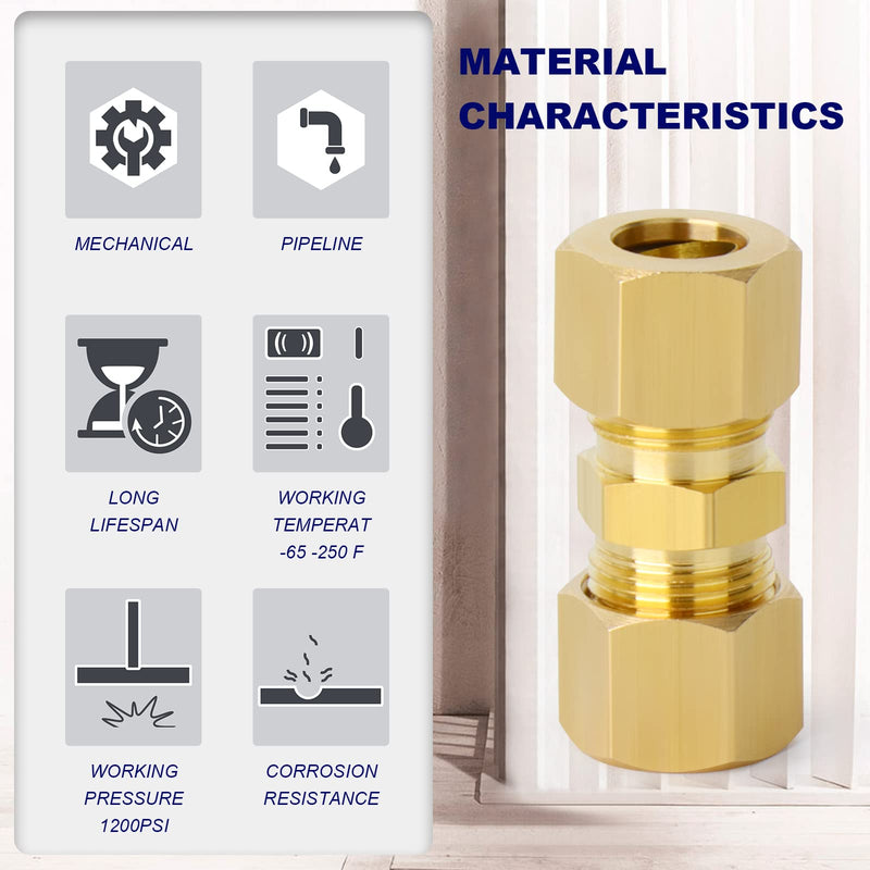 [Australia - AusPower] - Brass Compression Tube Fitting, 3/16" OD x 3/16" OD Compression Union Connector(10-PACK) OD x OD 