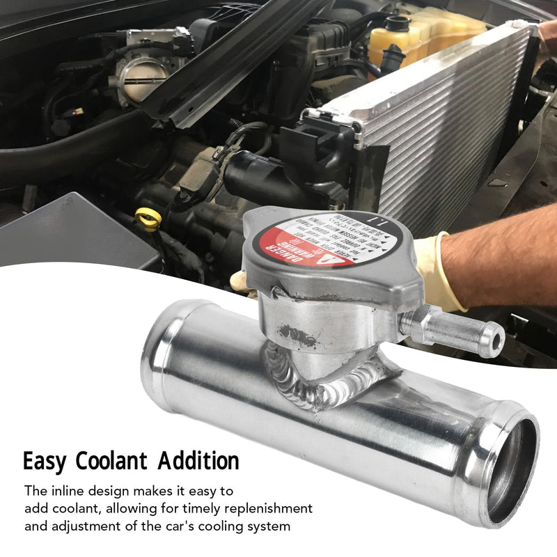 Dioche Radiator Filler Nozzle, Inline Radiator Hose Filler Neck with 16 PSI Closure, 32 mm (1-1/4 Inch) Outer Diameter, Polished Surface Made of T6061 Aluminum for Cars
