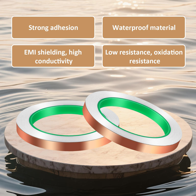 2 Pack Copper Foil Tape, (3/8inch X 22yards)Copper Foil Tape with Double-Sided Conductive Tapes Double-Sided Conductive with Adhesive for EMI Shielding,Stained Glass,Soldering,Electrical Repairs