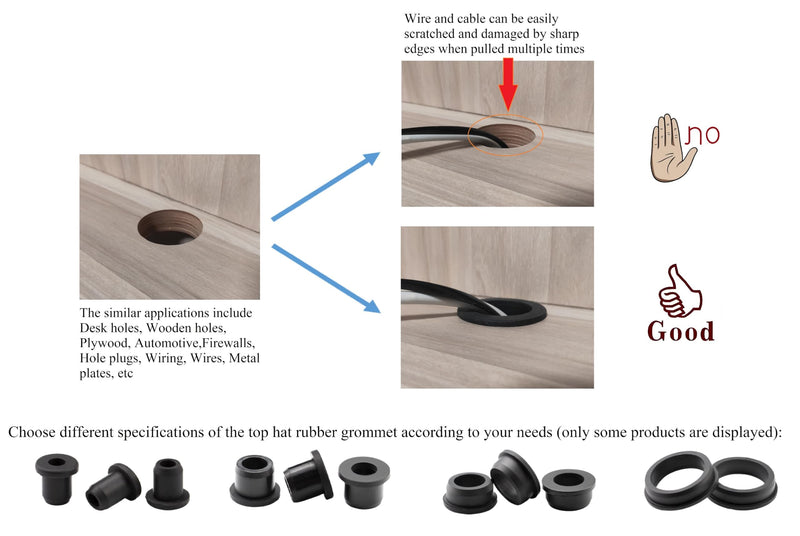 15 pcs 9/16" Drill Hole，3/8" ID Black Silicone Top hat Rubber Grommets for Wiring，Automotive，Firewall，Hole Plug，Desk，Screw，Water and Gas Pipe，Drain，House Siding，Cable Bushing，Glass，Wire Plug 9/16"DH,3/8"ID 15