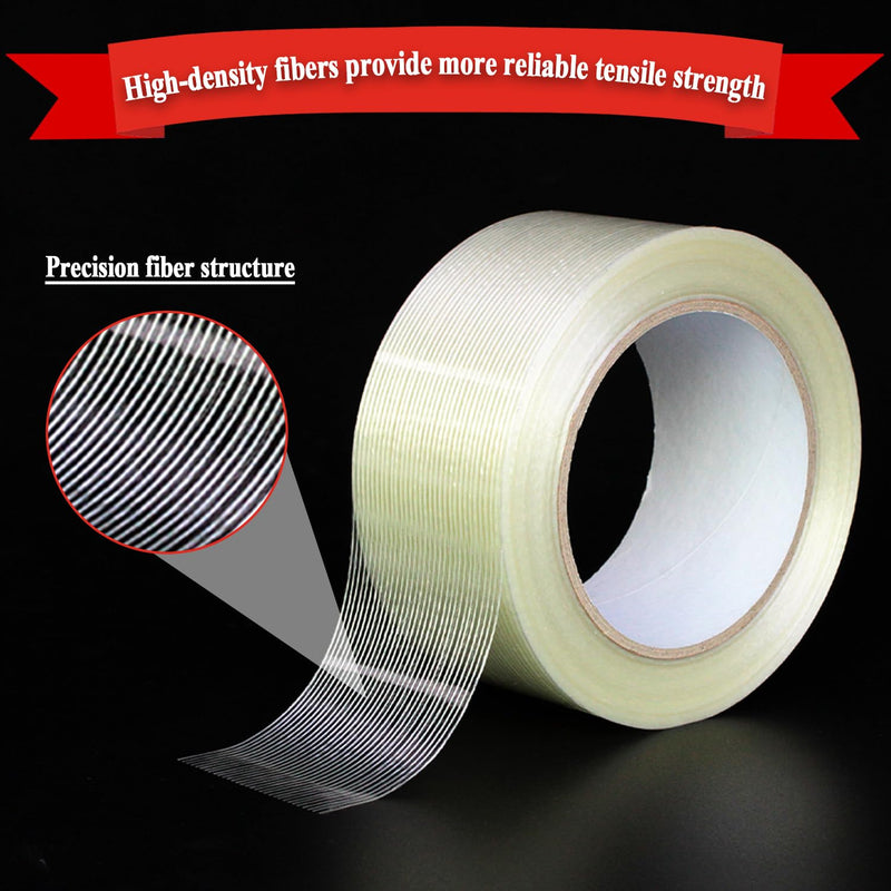 2 Rolls Filament Strapping Tape, 2'' x 55yds x 5.5mil Reinforced Fiberglass Heavy Duty Packing Strips,Resistant for Shipping Fixing and Protection,Sealing,Waterproof