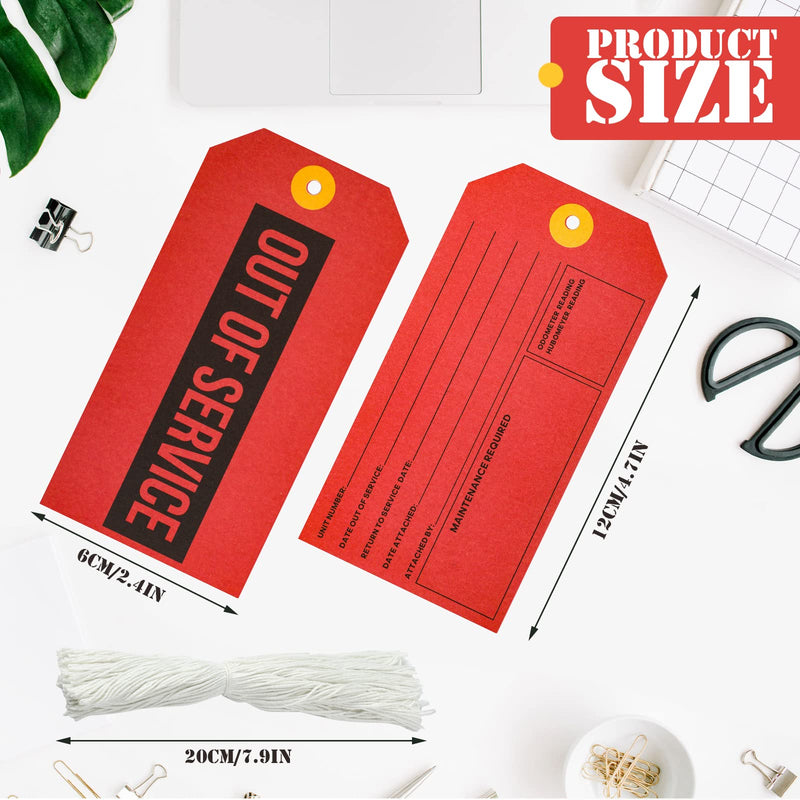 Out of Service Tags, Red Tags, Maintenance Required Label with Cotton String, 8 Inch Tag(200 Pack) 200