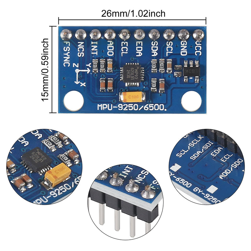 [Australia - AusPower] - MPU9250 GY-9250 9-Axis 9 DOF 16 Bit Gyroscope Acceleration Magnetic Sensor Pre-Soldered 9-Axis Attitude +Gyro+Accelerator+Magnetometer Sensor Module IIC/SPI MPU9250/6500 for Raspberry Pi ESP32 