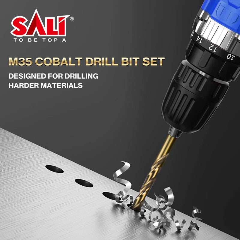 SALI Cobalt Drill Bit Set, 5Pcs 7/16" M35 High Speed Steel Jobber Length Drill Bit Kit for Hardened Metal, Stainless Steel, Cast Iron, Wood and Plastic, with Index Storage Case 7/16 Inch 5