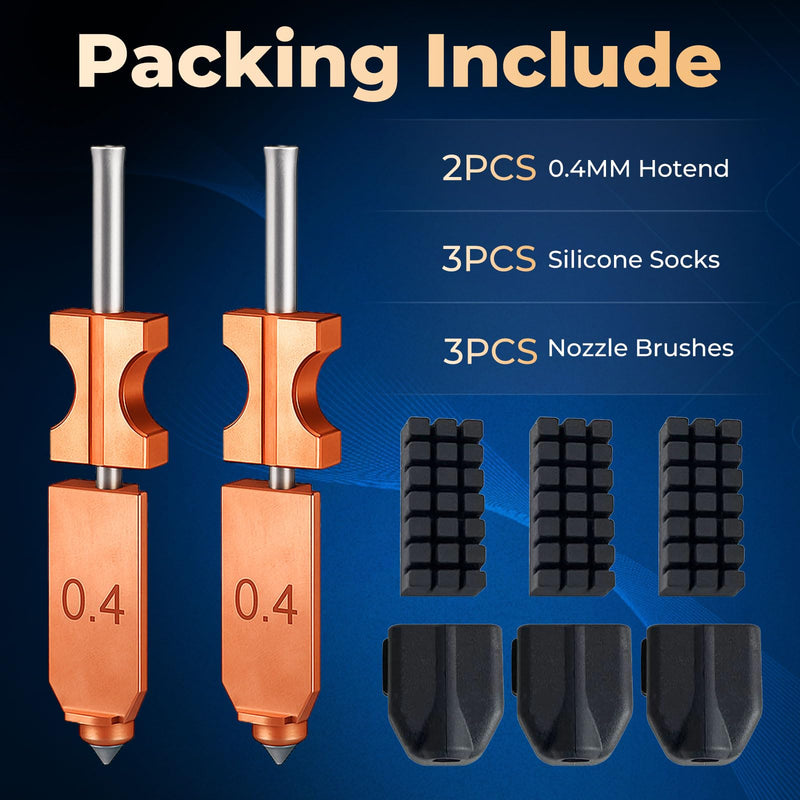 for Flashforge AD5X Upgraded 0.4mm Integrated hotend Nozzle 2 Packs,Adventurer 5X Nozzle,3D Printer Accessories Quick Detachable hotend nozzles kit,Extra 3PCS Silicone Sock+3PCS Nozzle Brush 2 Pcs 0.4MM