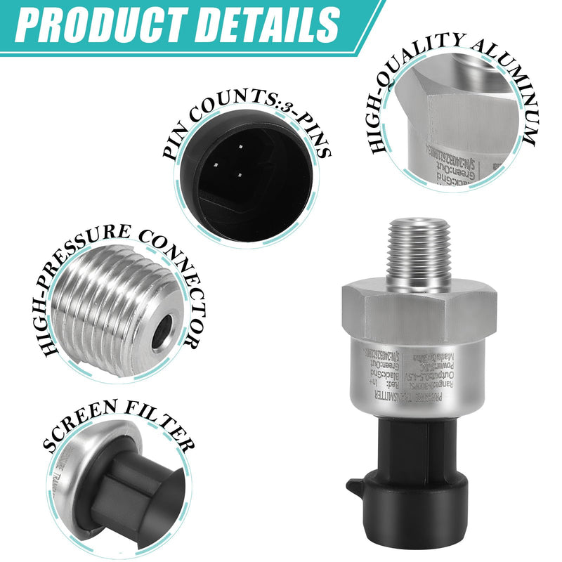 [Australia - AusPower] - 300 PSI Pressure Transducer Sender Sensor with 1/8" -27 NPT 316 Stainless Steel Thread and Harness Connector for Oil Fuel Air Water Pressure 300 PSI 