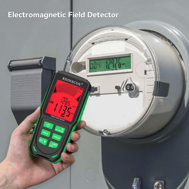 [Australia - AusPower] - RDINSCOS EMF Meter Rechargeable Electromagnetic Field Radiation Detector Hand-held EMF Reader Tester with Sound and Backlit Alarms EMF Monitor for EF RF MF, WiFi, Microwave and Ghost Hunting RD637 