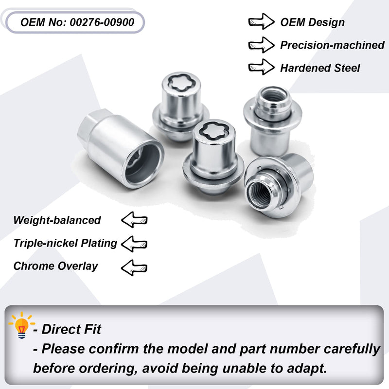 00276-00900 Wheel Lock Lug Nuts Set M12 x 1.5, Compatible with 2001-2026 Toyota Avalon C-HR Camry Celica Corolla Highlander Matrix Mirai MR2 Prius RAV4 Sienna Solara Tacoma Venza Yaris & Lexus, Chrome Silver 00276-00900