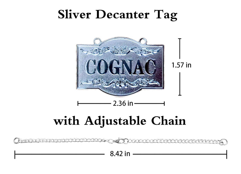 1PSC Decanter Tag - Gorgeous Silver - Cognac Decanter Tag with Adjustable Chain - Liquor Label - 2.36 x 1.57 inches 1PSC COGNAC