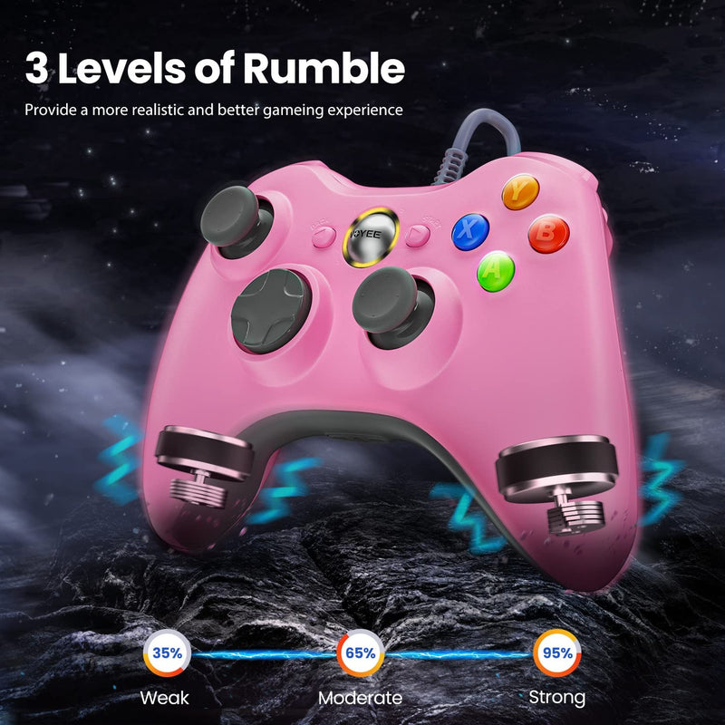 [Australia - AusPower] - VOYEE PC Controller, Wired Controller Compatible with Microsoft Xbox 360 & Slim/PC Windows 10/8/7, with Upgraded Joystick, Double Shock | Enhanced (Pink) Pink 